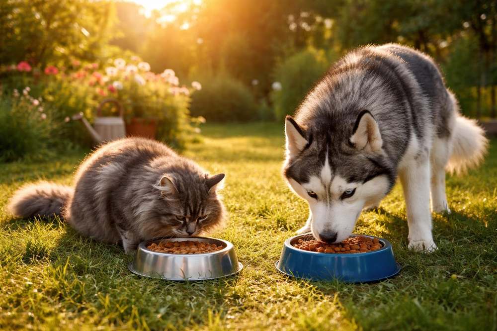 Собака або кіт у зоні годування для теми щоденного користування