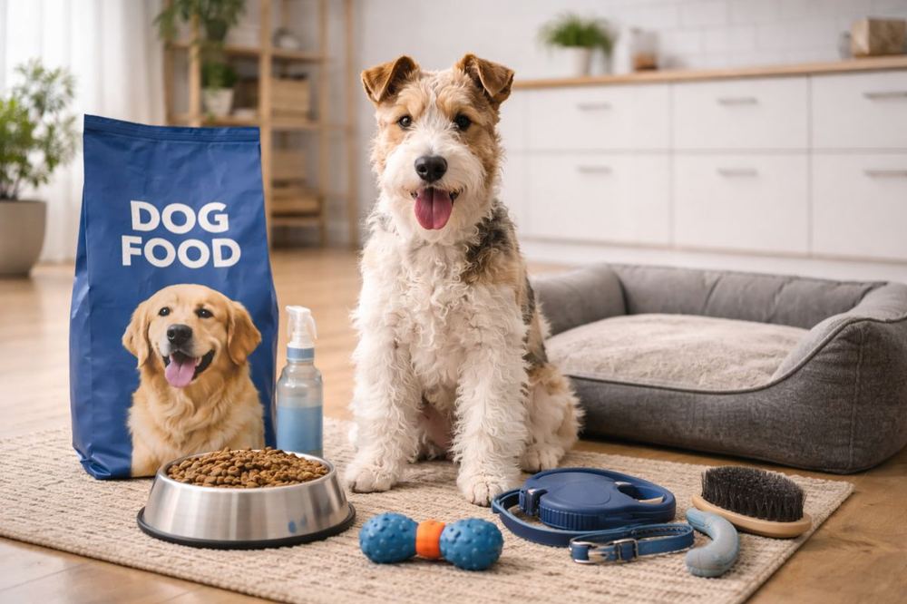 Собака або кіт у домашньому середовищі з базовими покупками