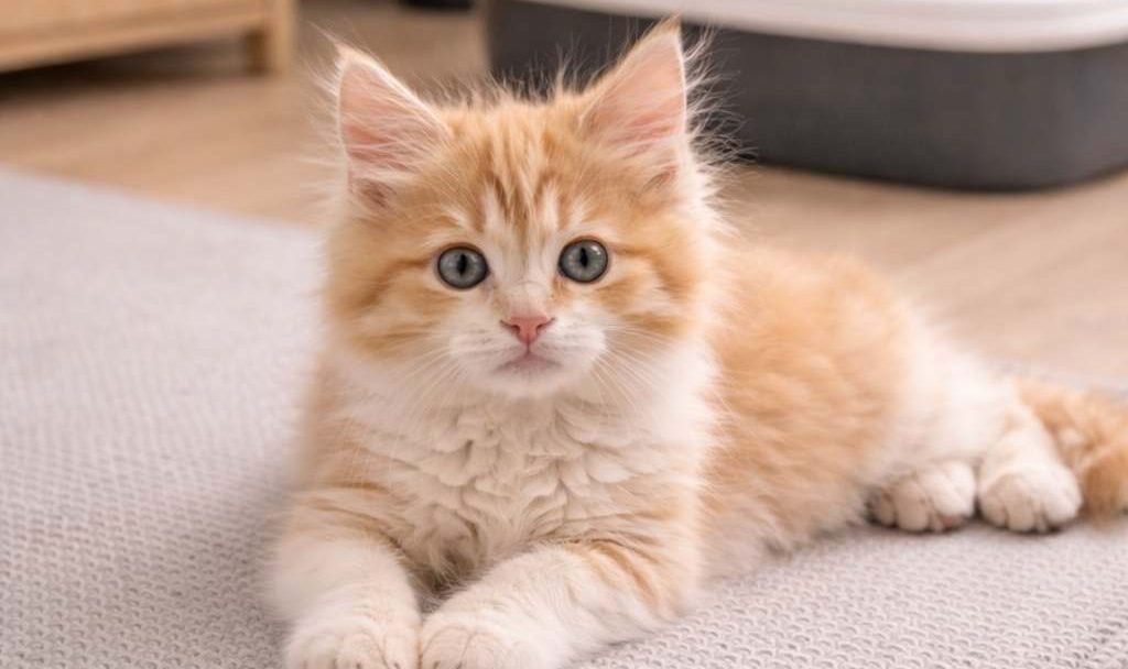 Кошеня біля лотка або поруч із ним у домашньому середовищі